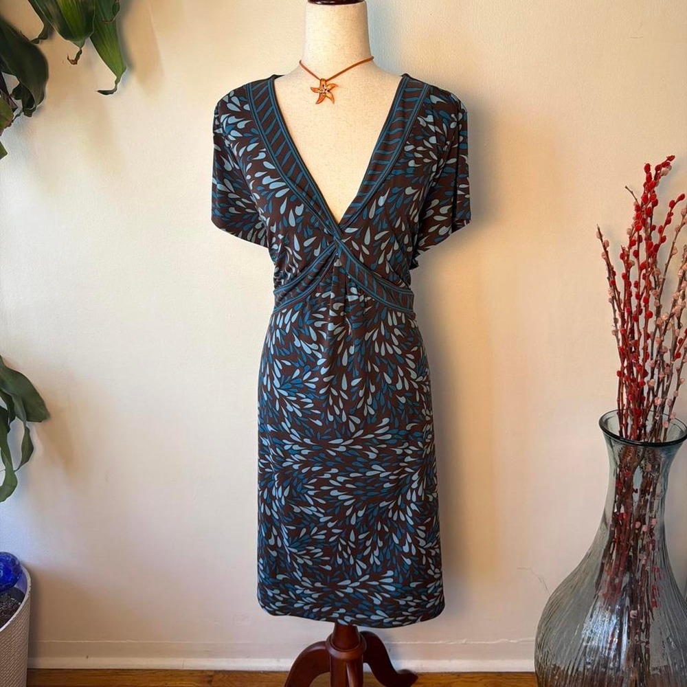 Apt 9 Teal Blue Brown Wrap Babydoll Dress Plus Size 2XL Flutter Sleeve Y2K